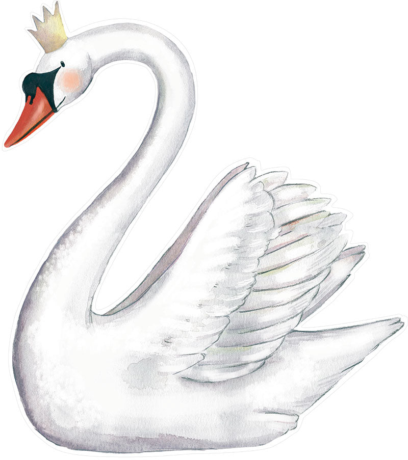 Swan wall decal by Hartendief – watercolor white swan with a golden crown on a white background