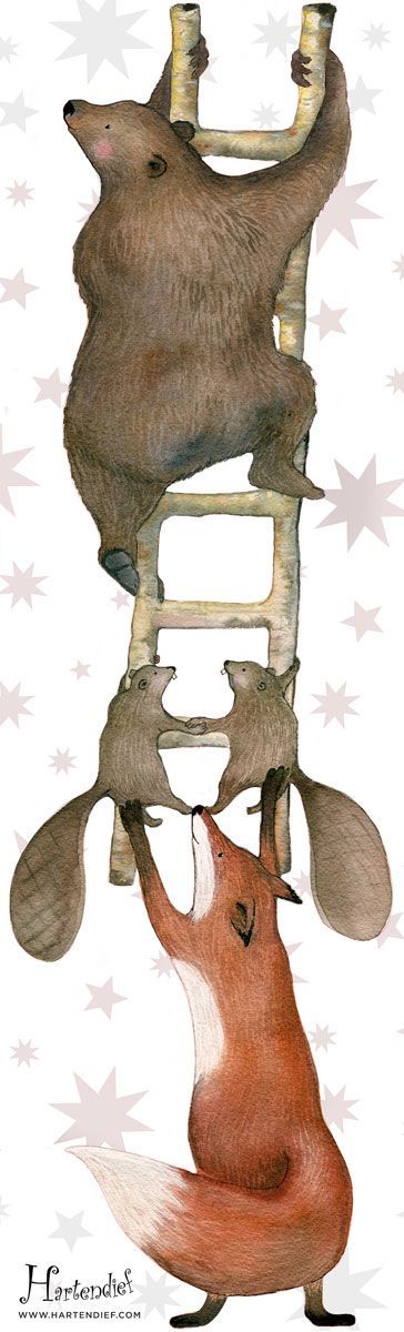 Hartendief Dieren op de Ladder muursticker op schutvel – aquarel wandsticker met dieren die klimmen naar de maan, zelfklevend mat vinyl, 150×46 cm