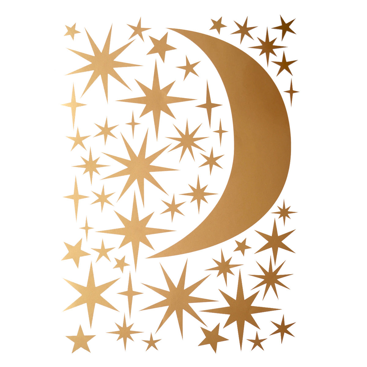 Wallstickers Stars and Moon Gold by Hartendief – 45 gold stars and one moon on an A4 sheet