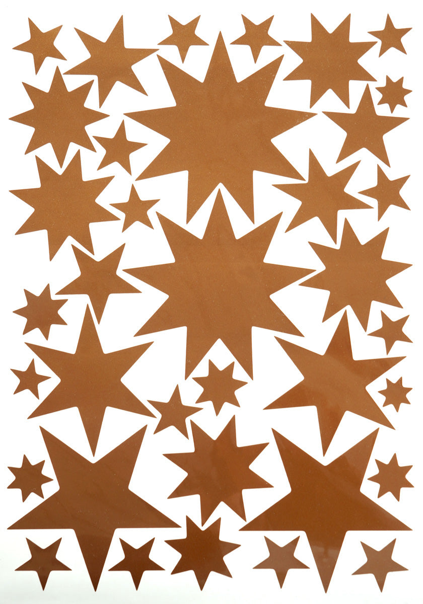 Copper Starry Sky Stickers by Hartendief – 30 copper stars in different shapes and sizes on an A4 sheet