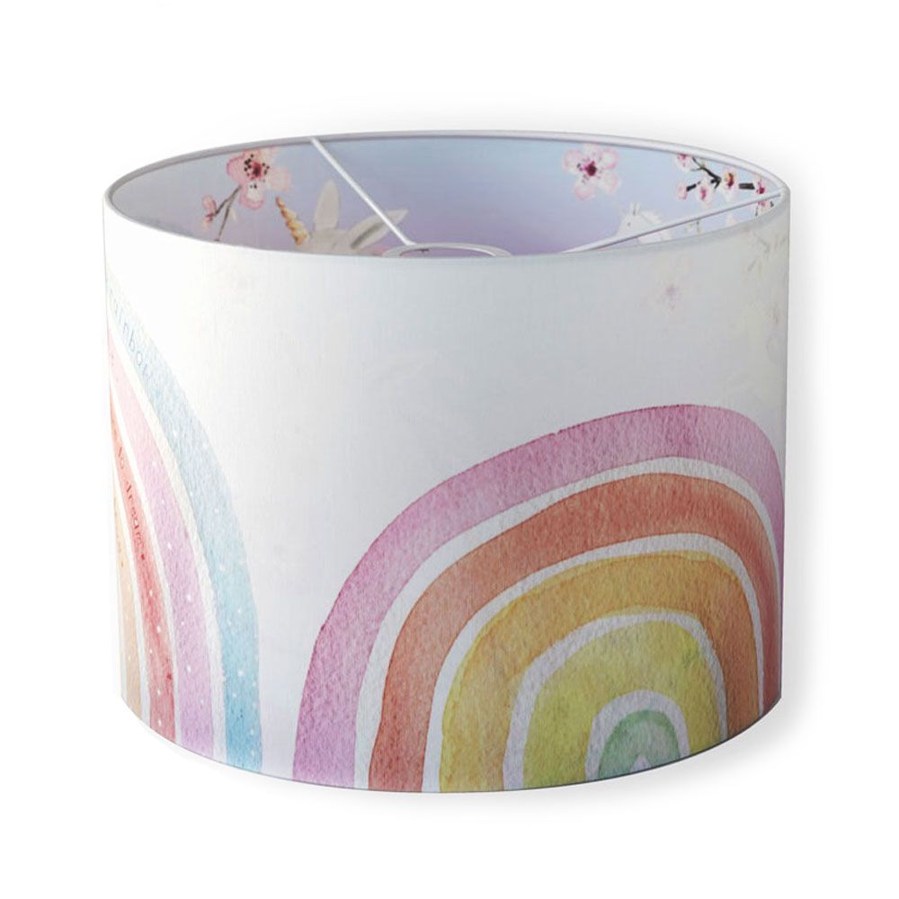 Drie Regenbogen hanglamp van Hartendief overdag – kinderkamer hanglamp met drie regenbogen op chintz stof, Ø 30 cm