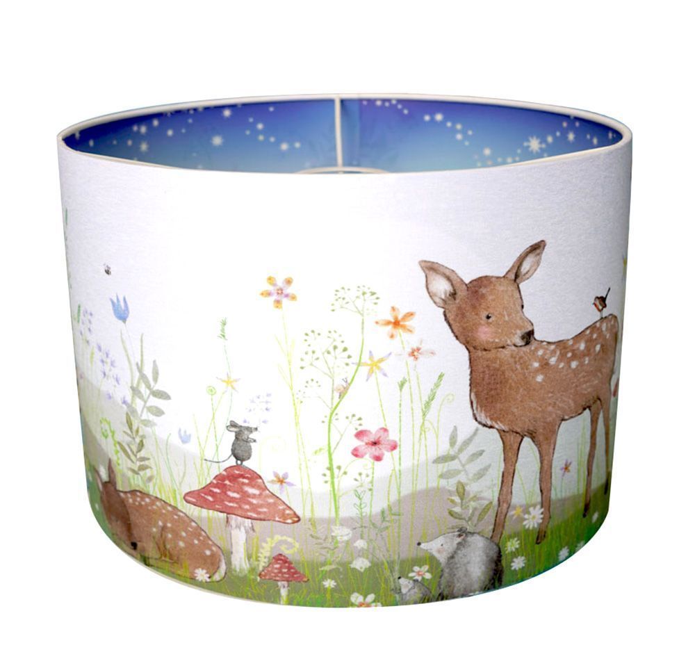 Sprookjestuin hanglamp van Hartendief overdag – ronde kinderkamer hanglamp met hertje en muisje in de bloementuin, Ø 30 cm