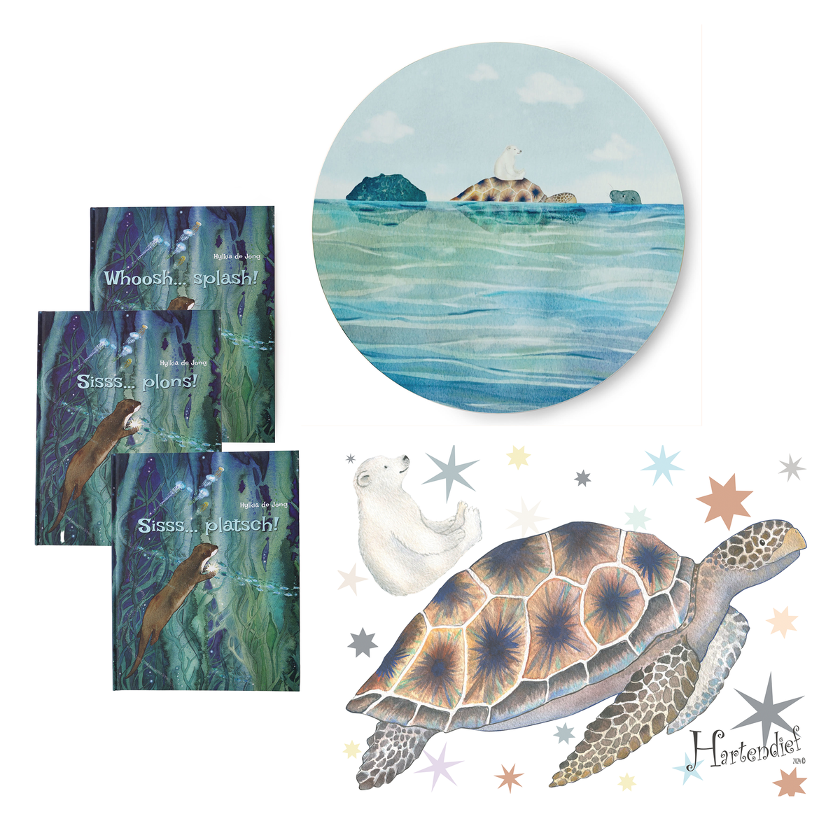 Schildpad Droom Bundel kinderkamer — wandlamp Schildpad Droom en Schildpad en IJsbeertje muursticker van Hartendief