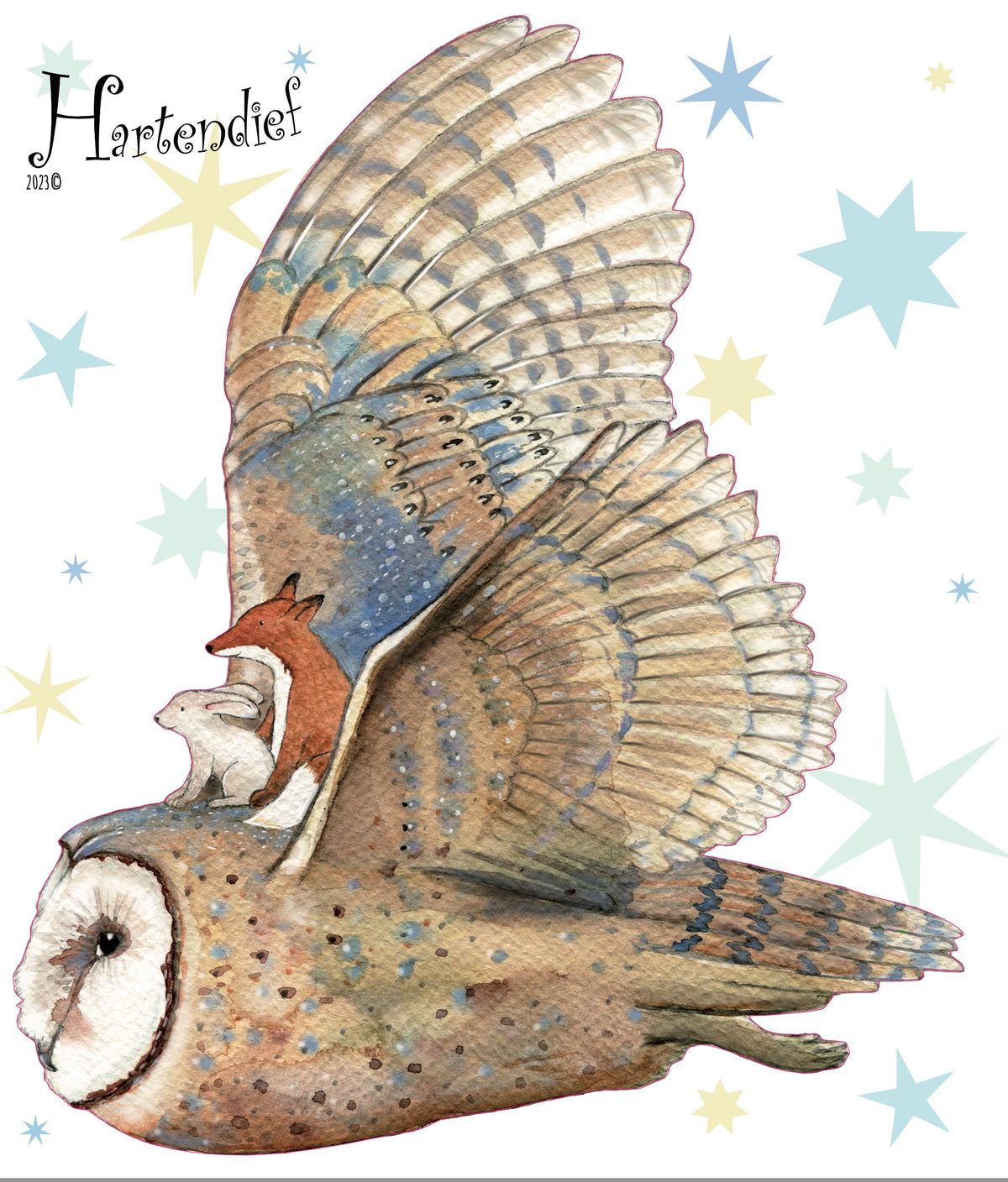 Owl wall decal by Hartendief on its backing sheet – watercolor illustration ready to apply