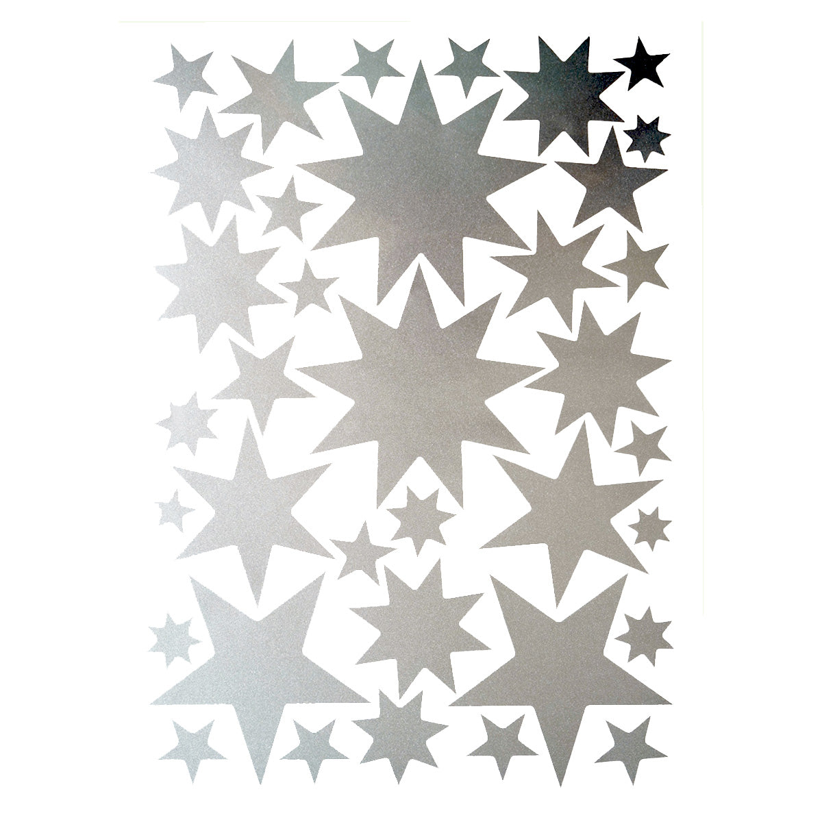 Silver Starry Sky Stickers by Hartendief – 30 silver stars in varied shapes on an A4 sheet