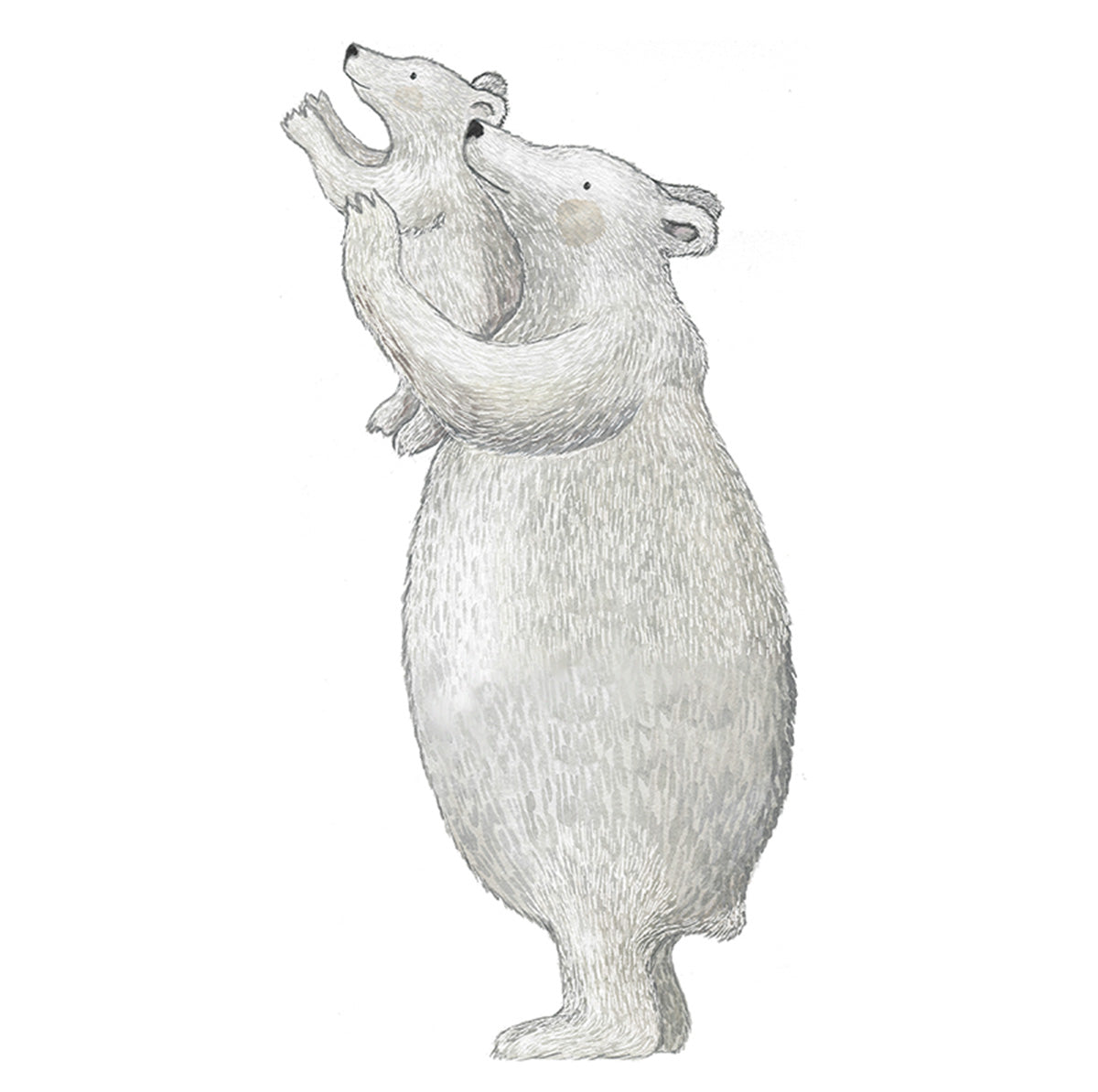 IJsberen muursticker van Hartendief — Grote IJsbeer tilt kleine ijsbeer op, aquarel, 50 x 96 cm