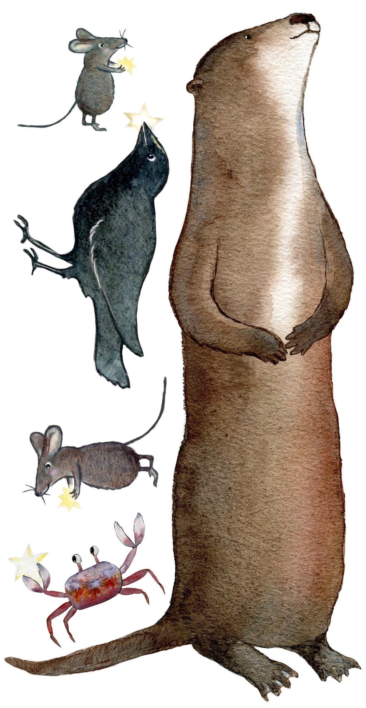 Otter & Friends wall decal sheet by Hartendief with Otter, Crab, Mouse, Crow and nine stars