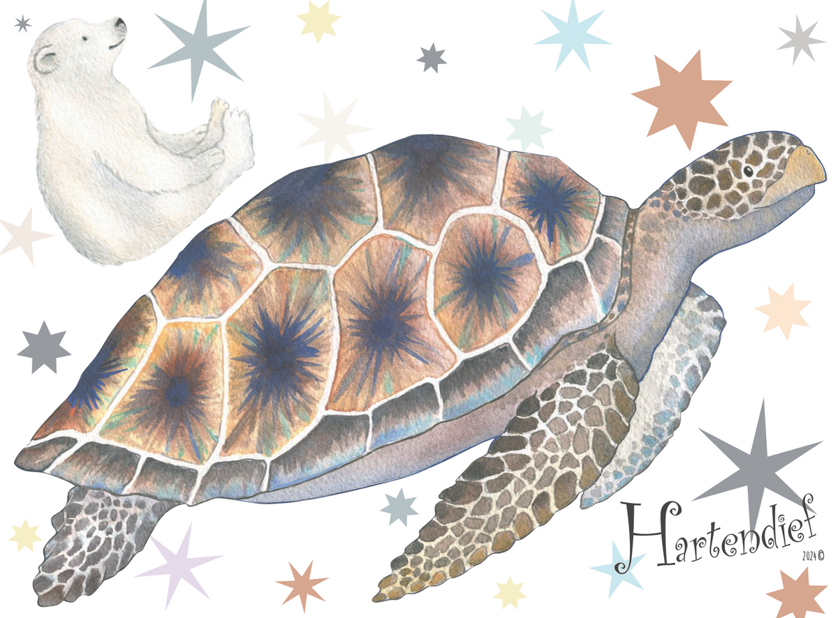 Turtle and Little Polar Bear wall decal by Hartendief – separate stickers on a complete backing sheet